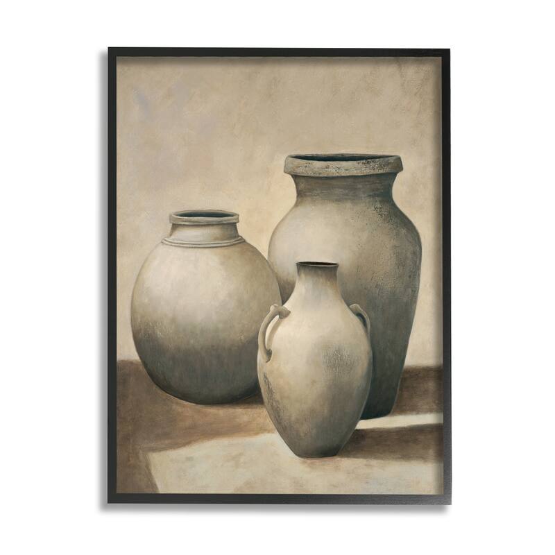 Stupell Clay Plant Pottery Jars Still Life Pencil Sketch Framed Wall Art,Design by Andre Mazo - Brown