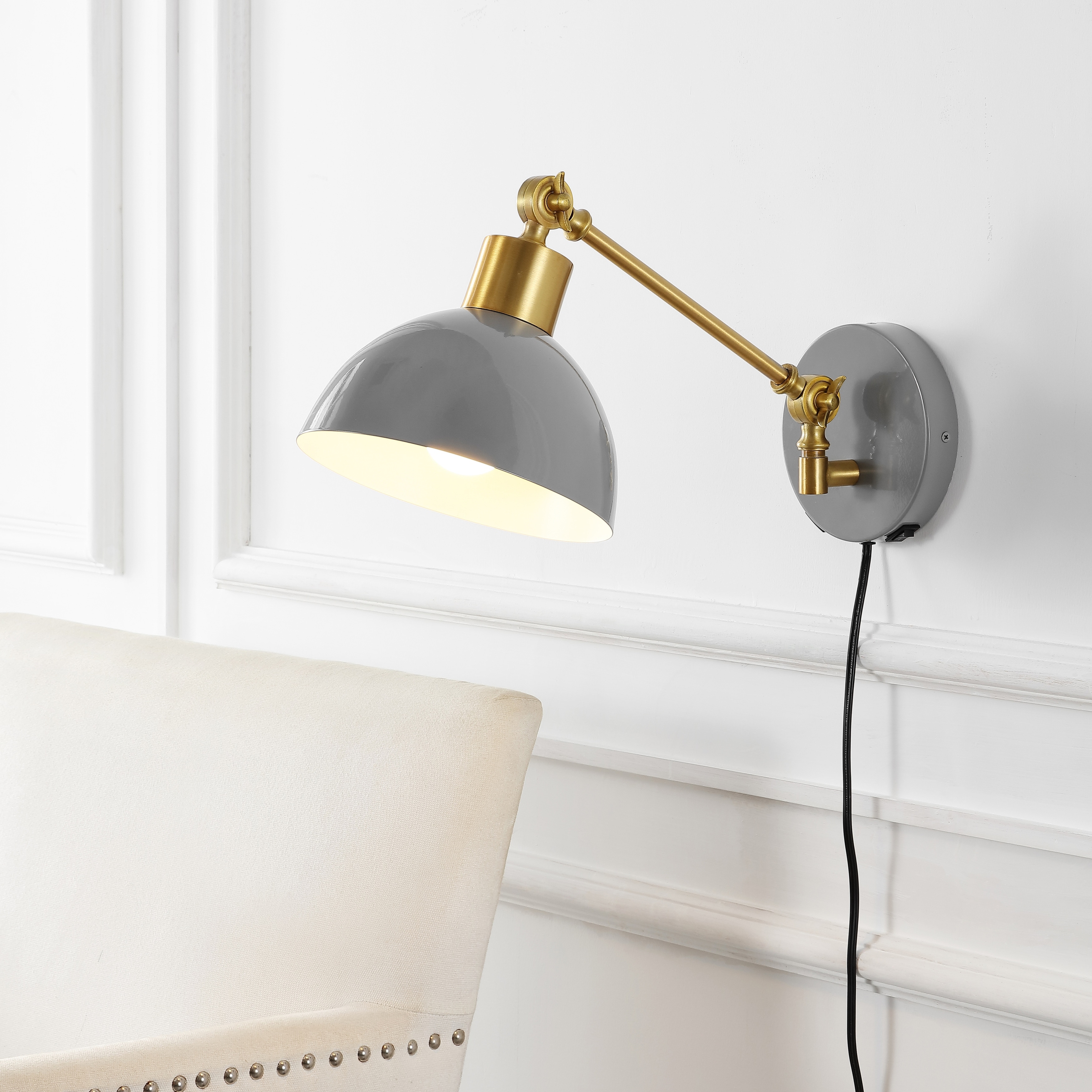 JONATHAN Y Hygge Swing Arm 1-Light Modern Midcentury Iron USB Charging Port LED Sconce