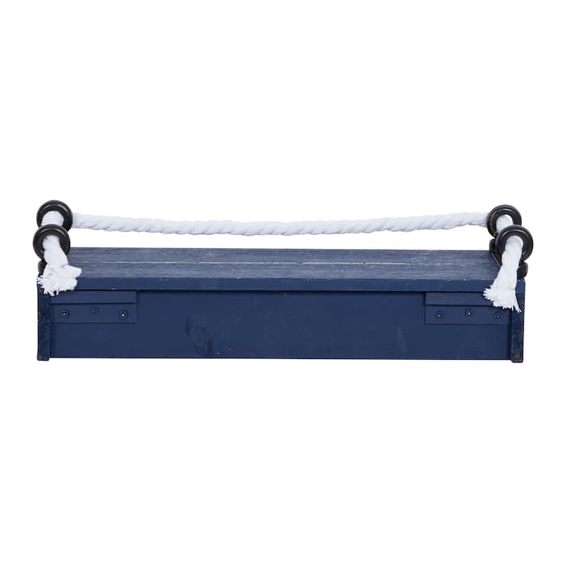 Wood 3 Shelves Wall Shelf with Knotted Rope - Set of 3 Blue - Roche River Decor - 8"W x 32"L x 5"H