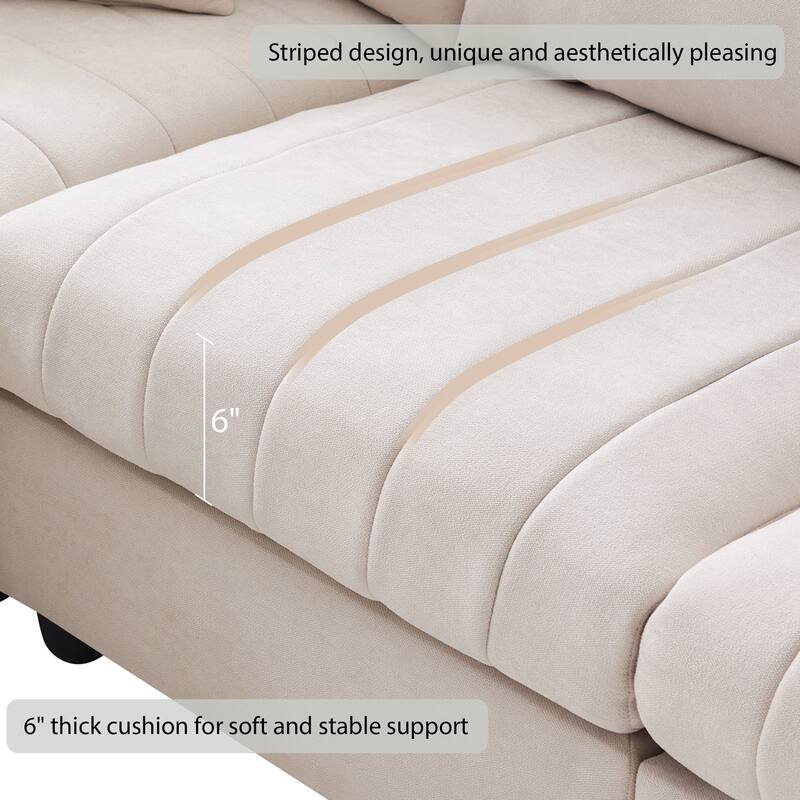 89" Polyester Modular Sectional Sofa with Deep Seat, Vertical Stripes, Movable Ottoman, and 5-Seat L-Shaped Design