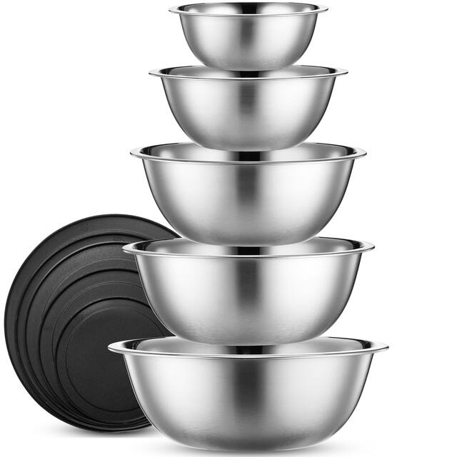 Heavy Duty Meal Prep Stainless Steel Mixing Bowls Set with Lids - Silver