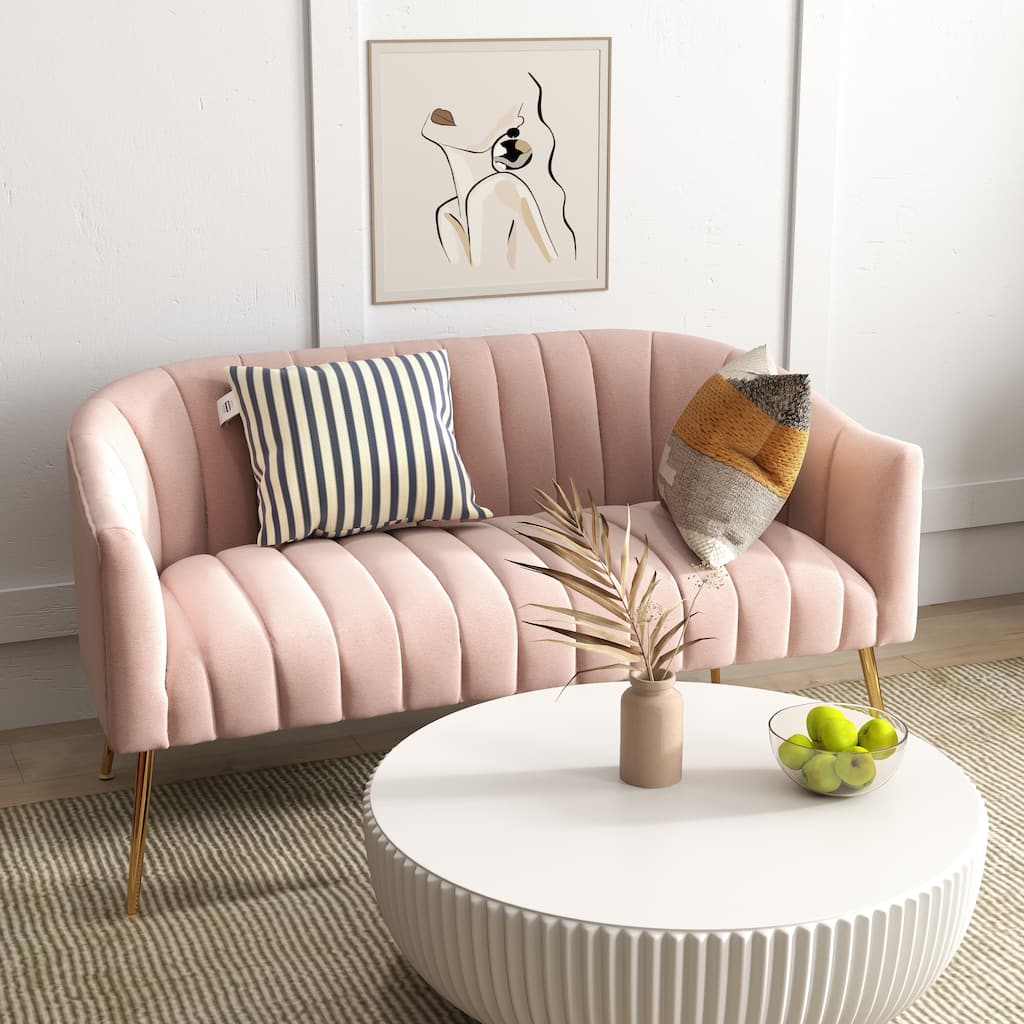 SEYNAR Modern Glam Comfy 50" Metal Legs Curved Sofa 2 Seaters Loveseat with Tufted Back