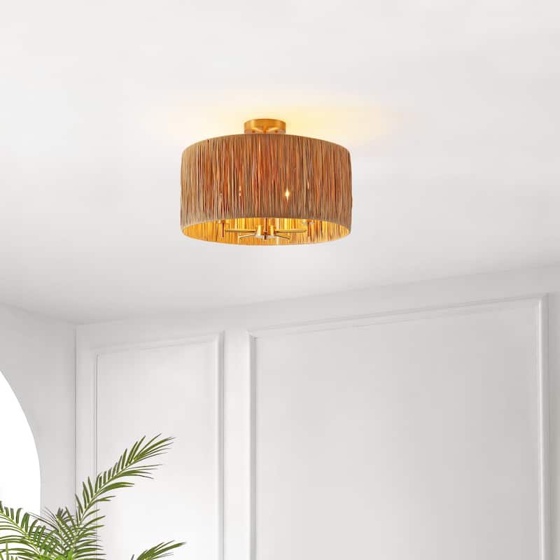 SAFAVIEH Lighting Imcke 5-Light Flush Mount - 20 In. W x 20 In. D x 14 In. H - Natural/Gold - 20Wx20Dx14H