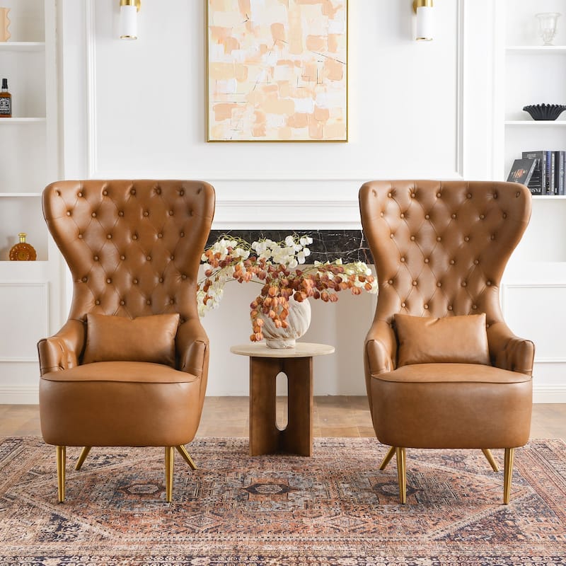 KINWELL Upholstered Tufted Faux Leather Wingback Chair PU Accent Chair