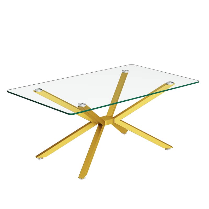 39 inch Glass Dining Table with Tempered Top, Adjustable Legs, 220LB - Gold