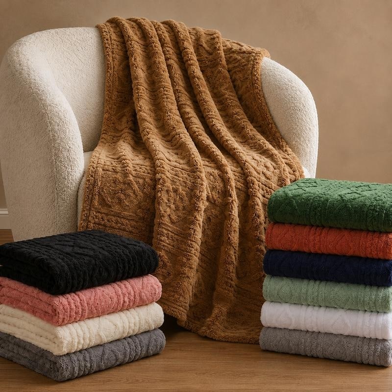 Superior Arctic Plush Fleece Blanket, Soft Boho Geometric Jacquard Throw and Bed Blanket