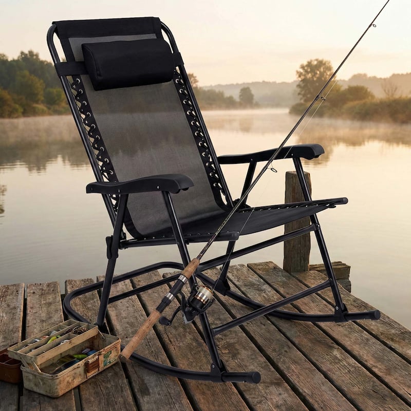 Patio Set of 2 Folding Leisure Rocking Chair Set, Durable Weather-Resistant Construction