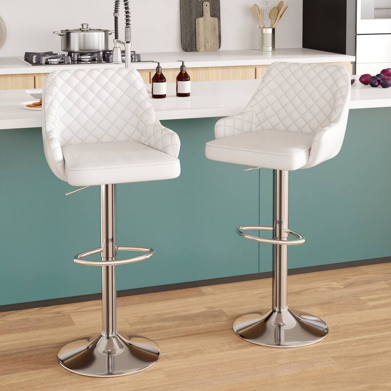 Javlergo 4-Pack Adjustable Bar Stools 24.4" to 32.7" Height Range with Footrest & Diamond Quilted Half-Back Counter Stools Set
