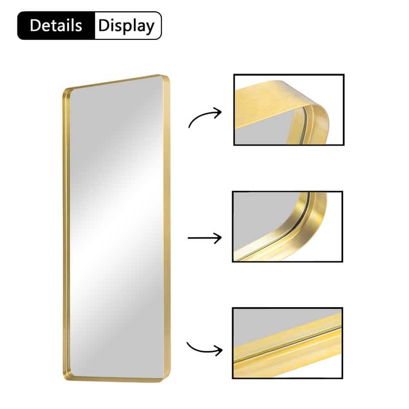 Full Length Mirror Aluminum Round Corner Rectangle Deep Frame Wall Decor Mirror Free Standing