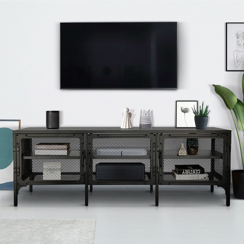 59 Retro Urban Metal Mesh TV Stand for TVs up to 65 Inch Industrial TV Console with Doors and Shelves Sideboard Cabinet Bed Bath Beyond 37827535