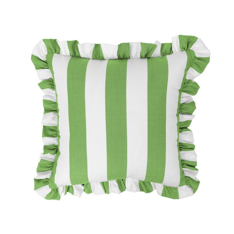 Sherry Kline Cabana Stripe Indoor/Outdoor Set of 2 18" Filled Ruffle Pillow - Green/White