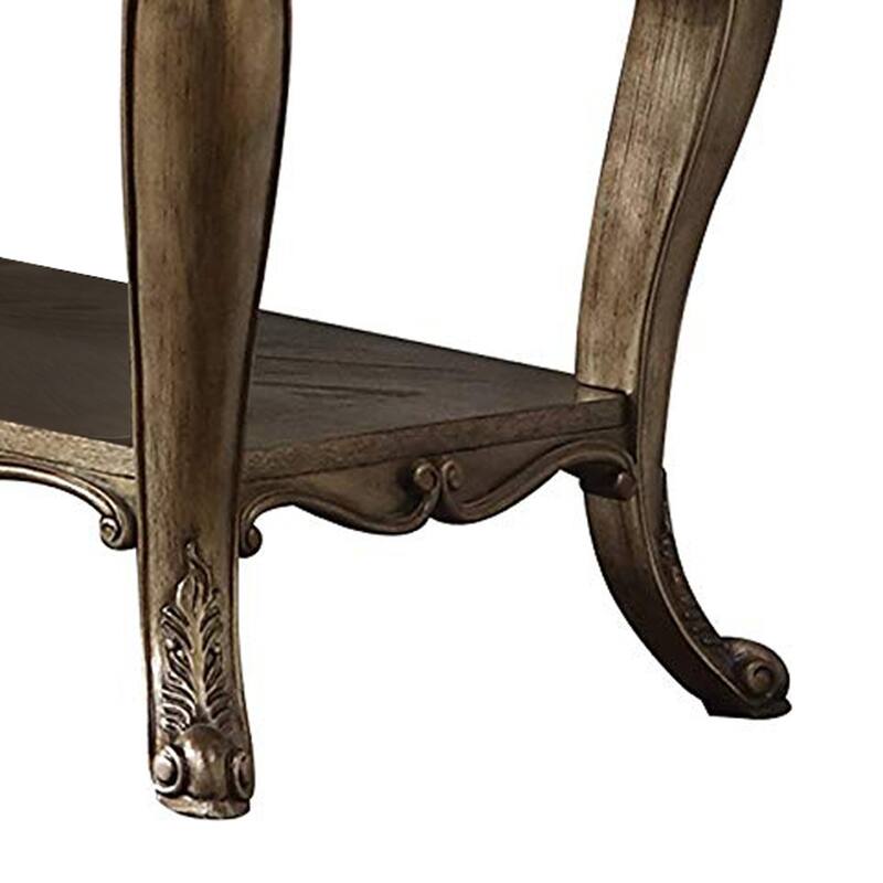 Wooden Sofa Table With Two Drawers And Bottom Shelf, Vintage Oak Brown