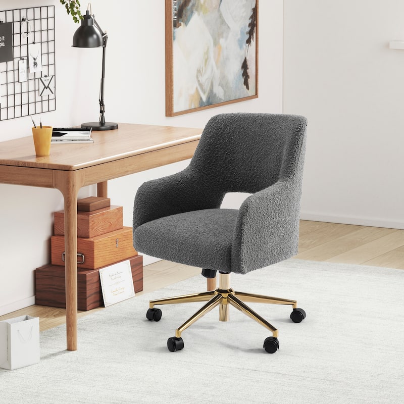 Boucle Upholstered Office/ Desk Chair - Swivel/ Adjustable Height - Grey