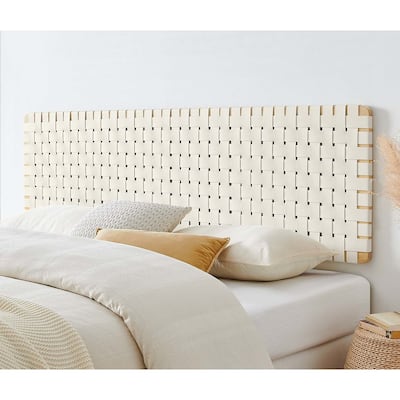 Ditmas Solid Wooden Off-White Leather Basket Weaved Floating King Size Headboard