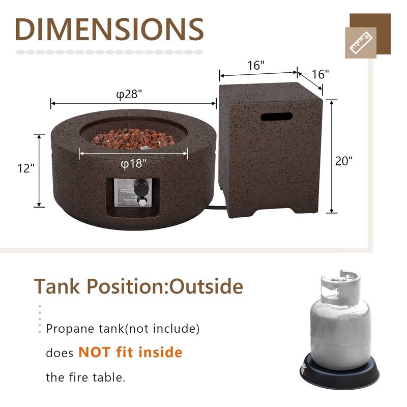 COSIEST 2-Piece Outdoor Round Firepit with Tank Cover Table - 28" W x 28" L x 12" H