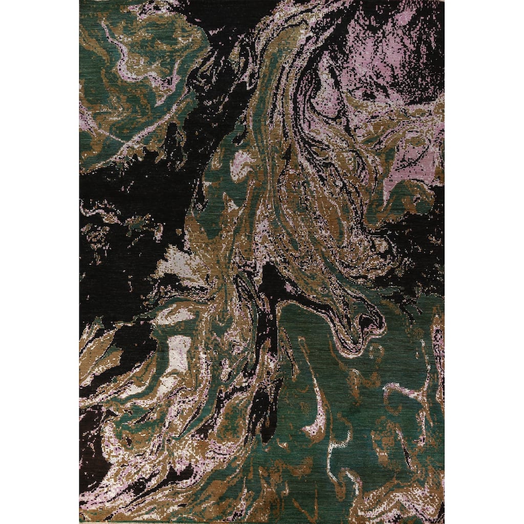 Contemporary Abstract Oriental Area Rug Handmade Wool Carpet - 9'1"x 12'3"