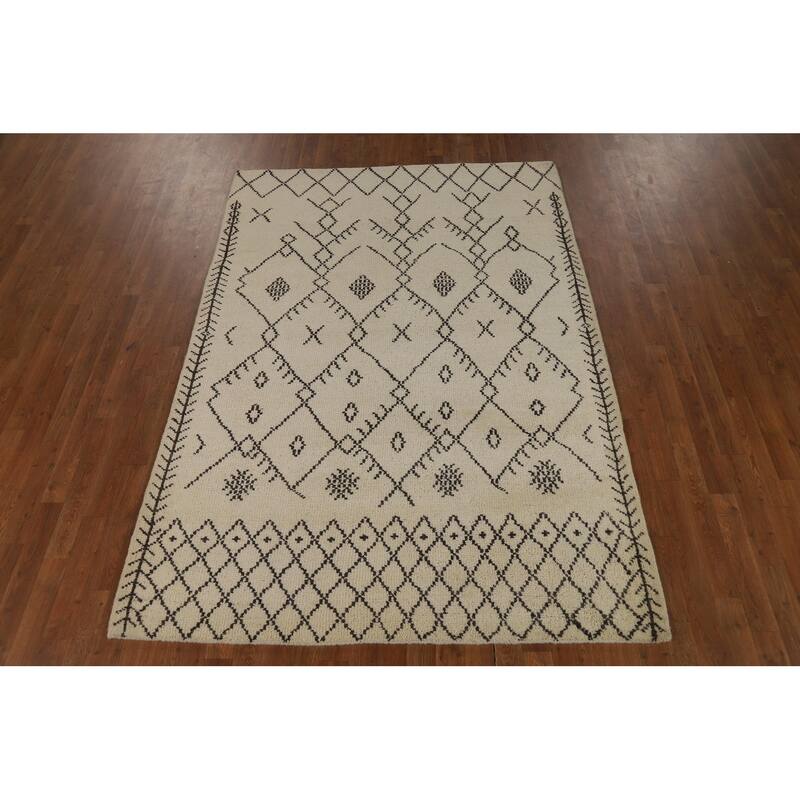 Trellis Moroccan Indian Area Rug Hand-Knotted Wool Carpet - 5'5" x 7'9"