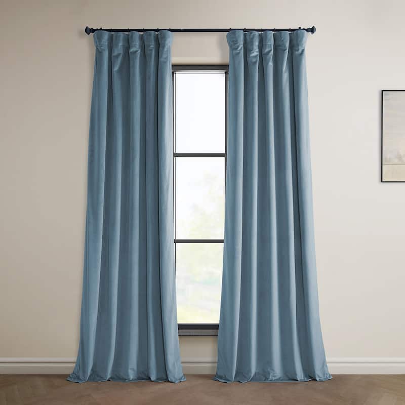 Exclusive Fabrics Heritage Plush Velvet Room Darkening Curtain (1 Panel) - Luxurious Single Drapery for Enhanced Room Darkening - 50 X 84 - Denmark Blue