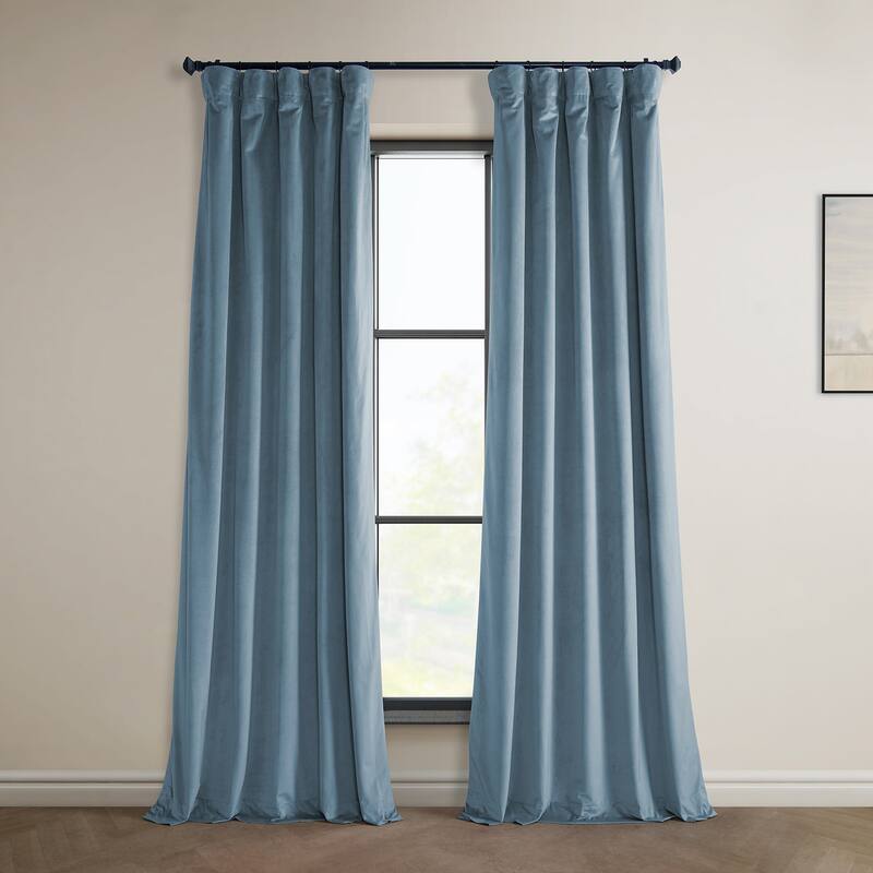 Exclusive Fabrics Heritage Plush Velvet Room Darkening Curtain (1 Panel) - Luxurious Single Drapery for Enhanced Room Darkening - 50 X 108 - Denmark Blue