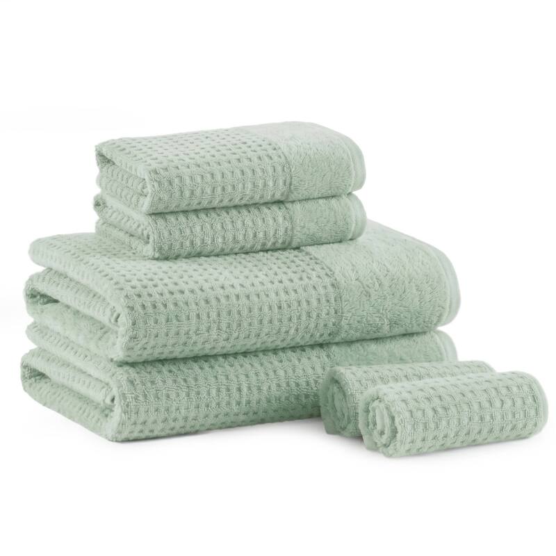 Madison Park Spa Waffle Cotton Waffle Jacquard Antimicrobial Bath Towel 6 Piece Set