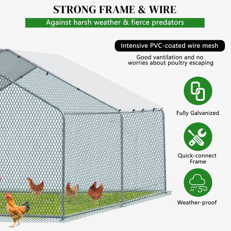 13x10 ft Metal Chicken Coop with Walk-In Run and Waterproof Cover