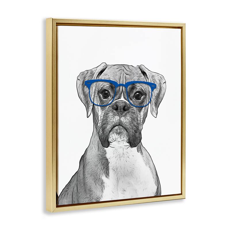 Stupell Fun Boxer Dog Wearing Glasses Framed Floater Canvas Wall Art by Annalisa Latella
