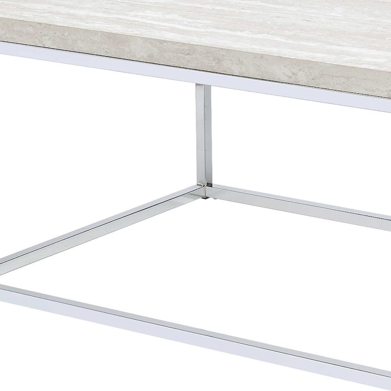 Modern 48" Chrome and White Oak Rectangular Coffee Table with Metal Base - 48” x 24” x 18”
