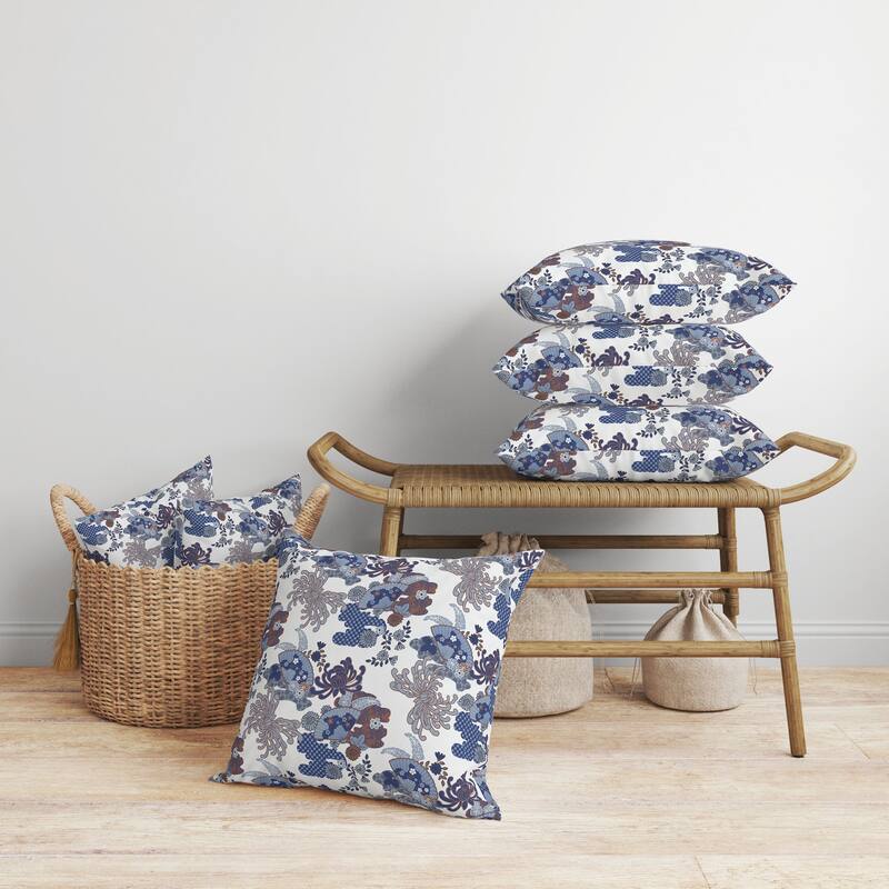 Checkered Waves Faux Suede Reversible Throw Pillow White and Blue