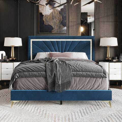 CraftPorch Luxurious Diamond Strip Velvet Upholstered Bed