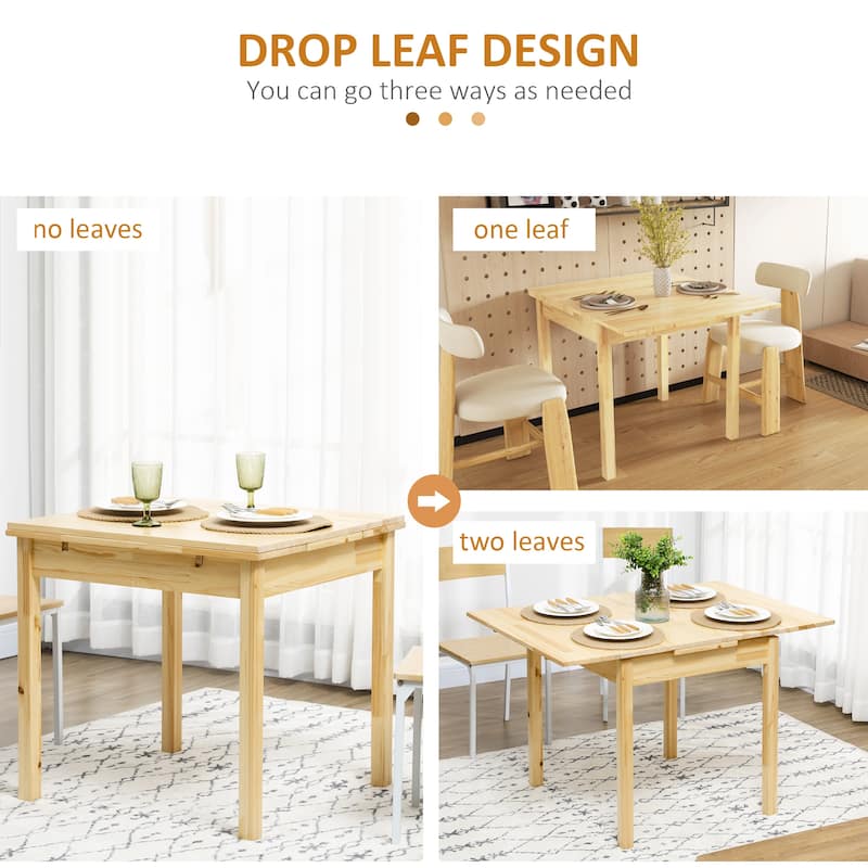 HOMCOM Folding Dining Table with Pine Wood Frame, Drop Leaf Tables for Small Spaces, Natural