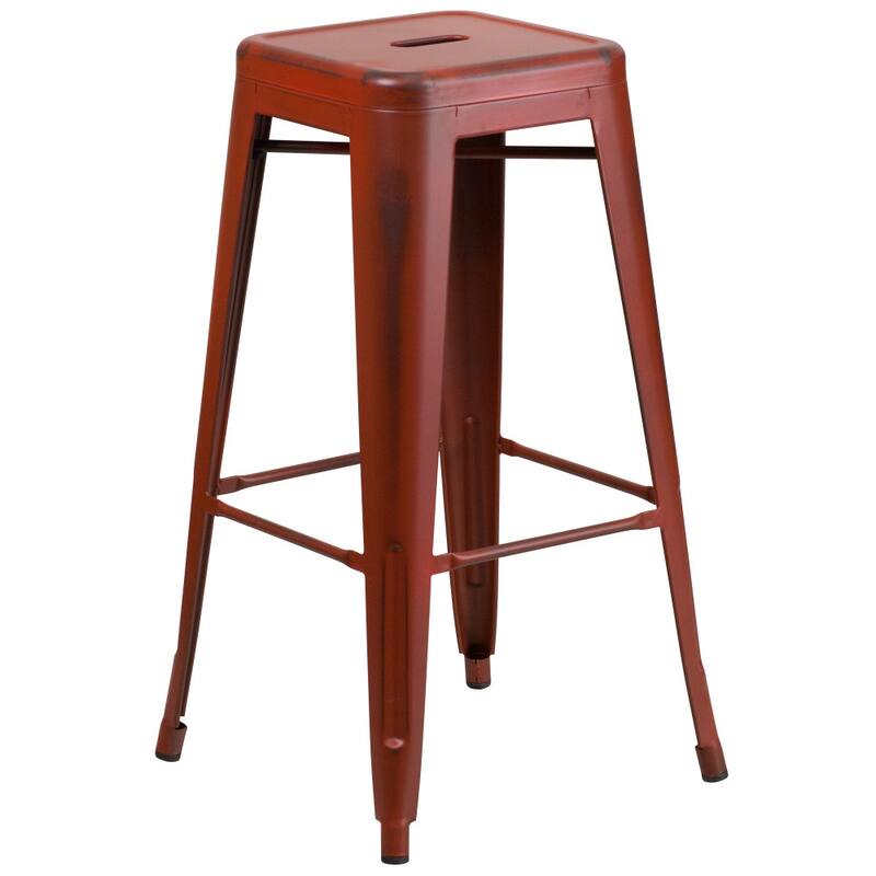 30" High Backless Distressed Metal Indoor-Outdoor Barstool - Patio Chair