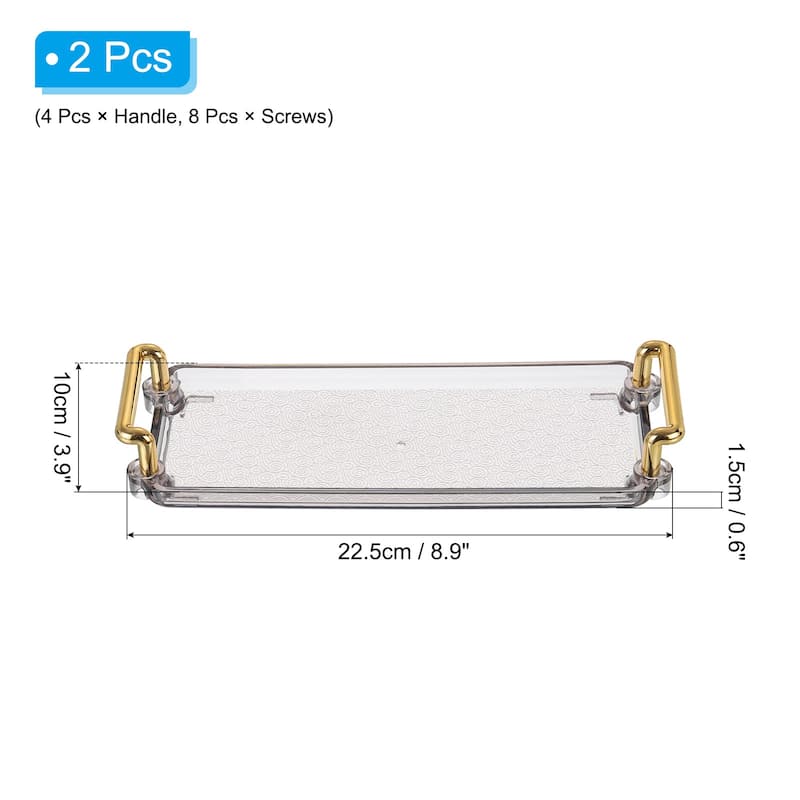2Pcs Plastic Serving Tray with Golden Handle 8.9"x3.9" Decorative Tray - 8.9" x 3.9" - Gray