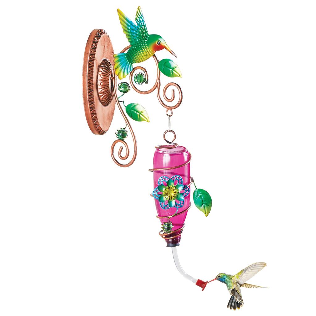 Decorative Glass & Metal Wall Mount Hummingbird Feeder - NO SIZE