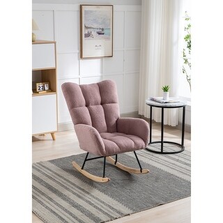 Velvet Rocking Chair Wingback Glider Rocker with Safe Solid Wood Base ...