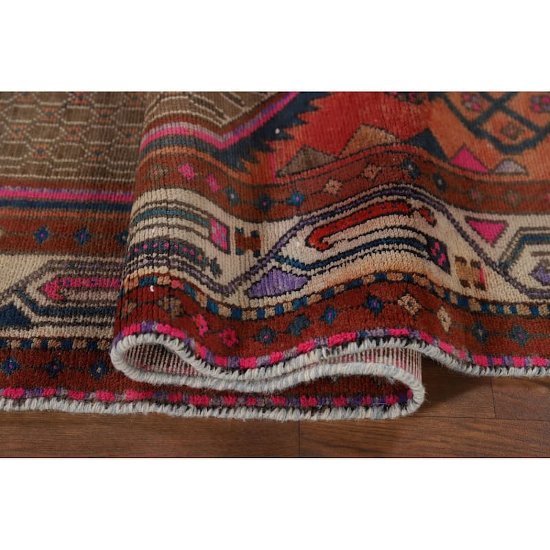 Brown Koliaei Vintage Persian Runner Rug Hand-Knotted Wool Carpet - 3'9" x 11'5"