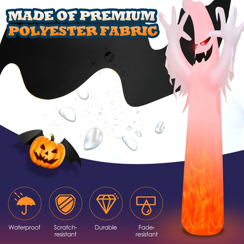 12 FT Halloween Inflatable Ghost with Rotating Flame LED Lights
