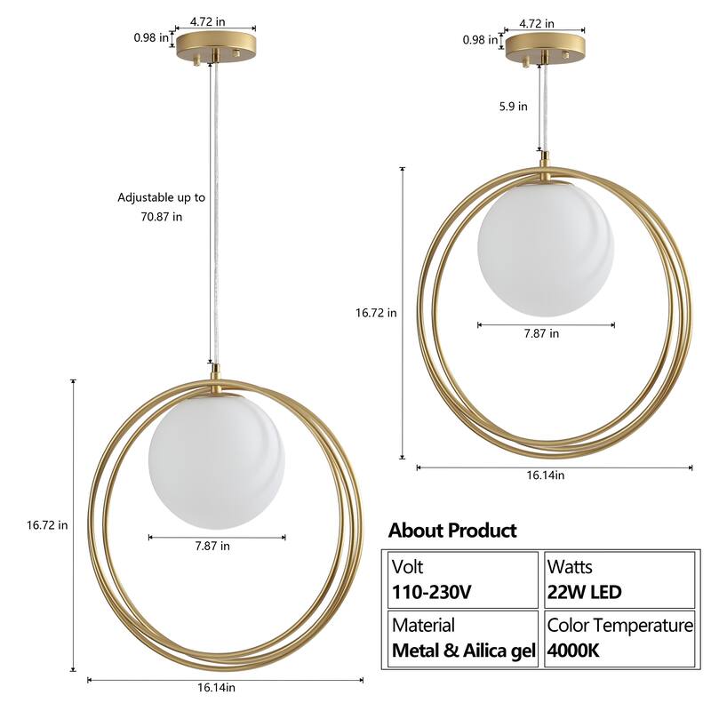 1-Light Modern Minimalist Ring Globe Chandelier