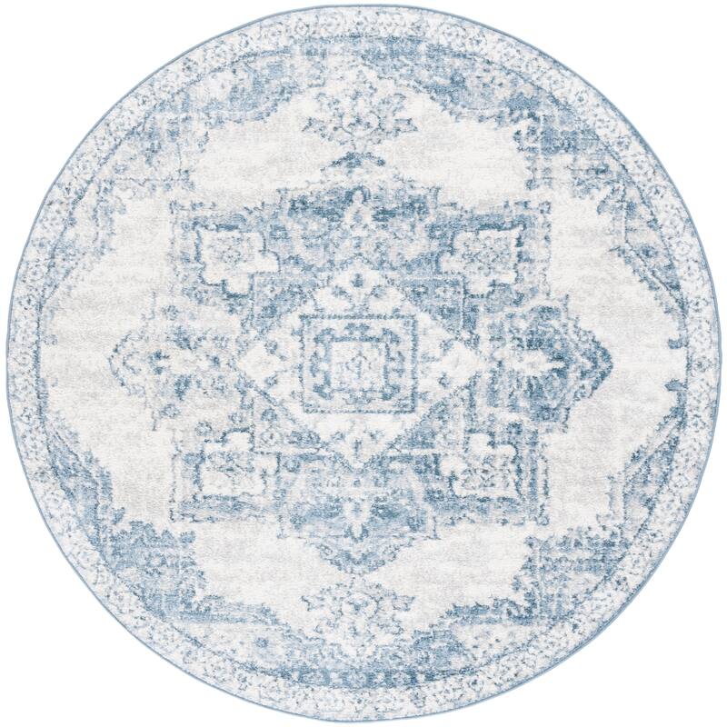 SAFAVIEH Layla Leanne Shabby Chic Farmhouse Rug - 6'7" Round - Ivory Grey/Blue