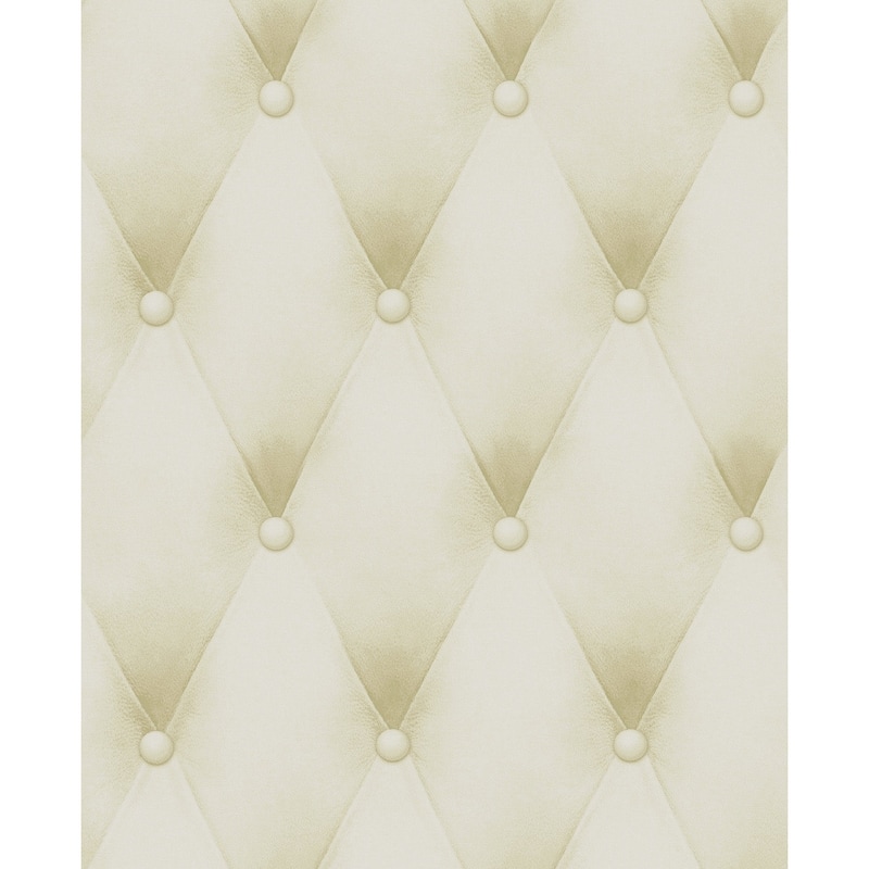 Seabrook Designs Vivienne Faux Tufting Unpasted Wallpaper - 20.5 in W x 33 ft. L - Metallic Parchment