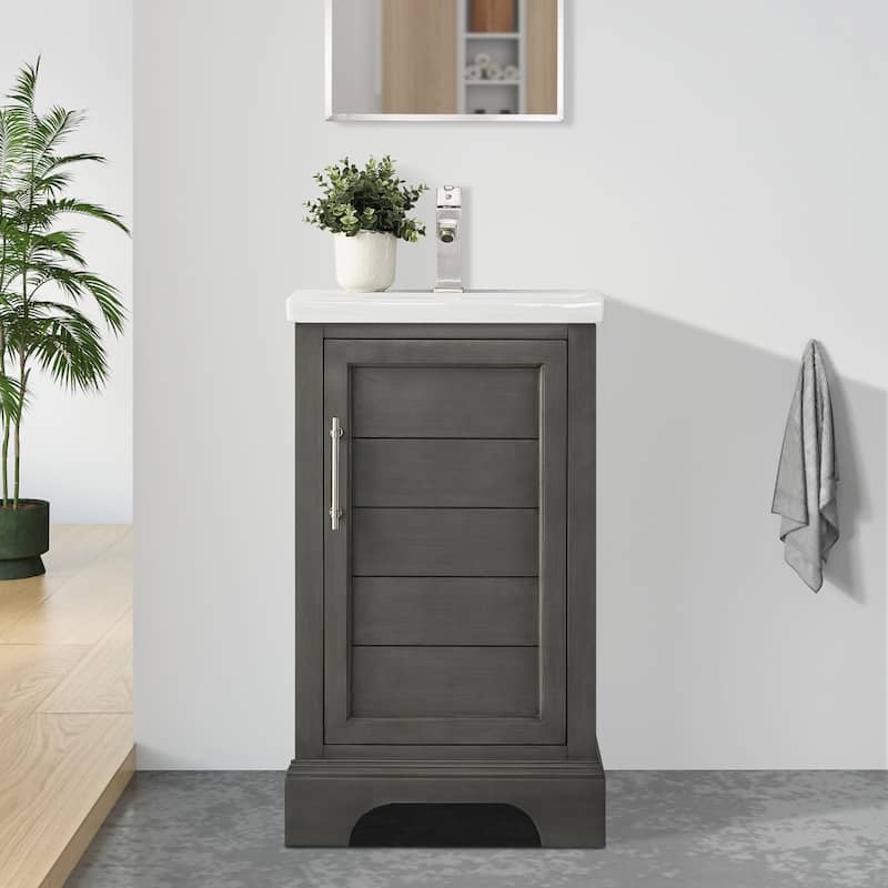 Vanity Art 20" Single Sink Bathroom Vanity with Ceramic Sink & Top - Grey