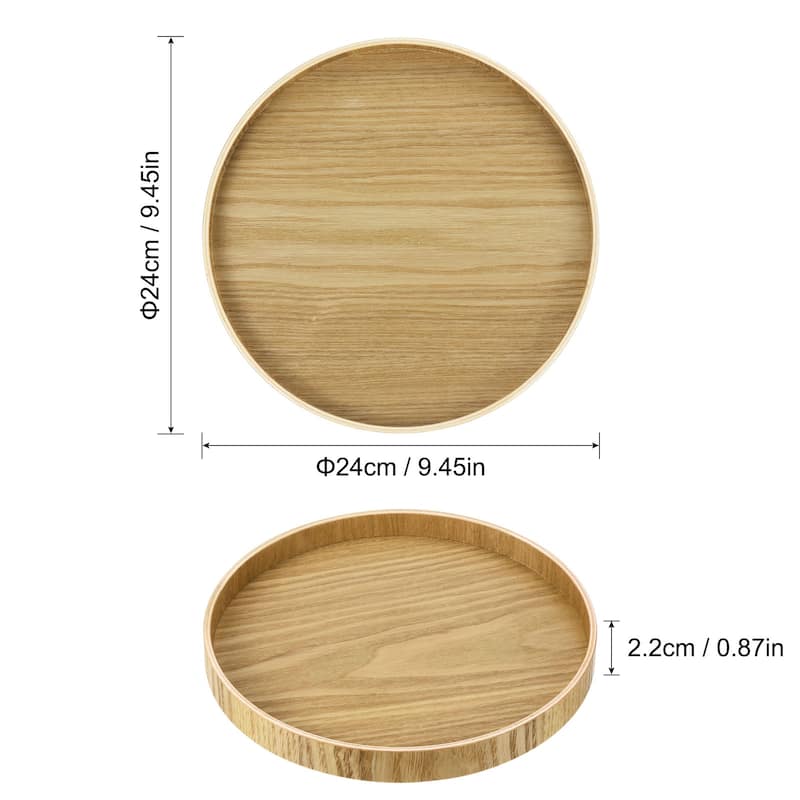 Wood Serving Tray Round Decorative Platter Kitchen Table Candle Holder - 9 Inch