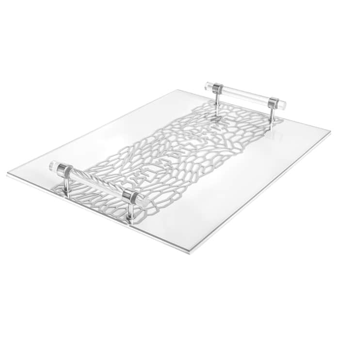 Acrylic Challah Tray with Cylinder Handles - 16"L - Silver