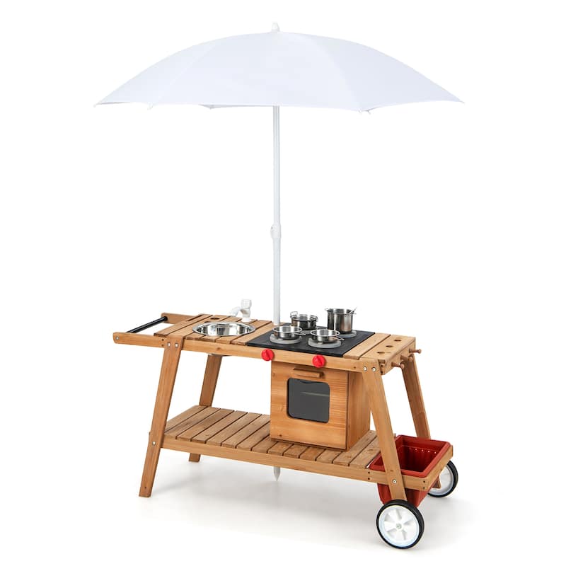 Costway Kid's Play Trolley Outdoor Wooden Kids Play Cart with Sun - See Details