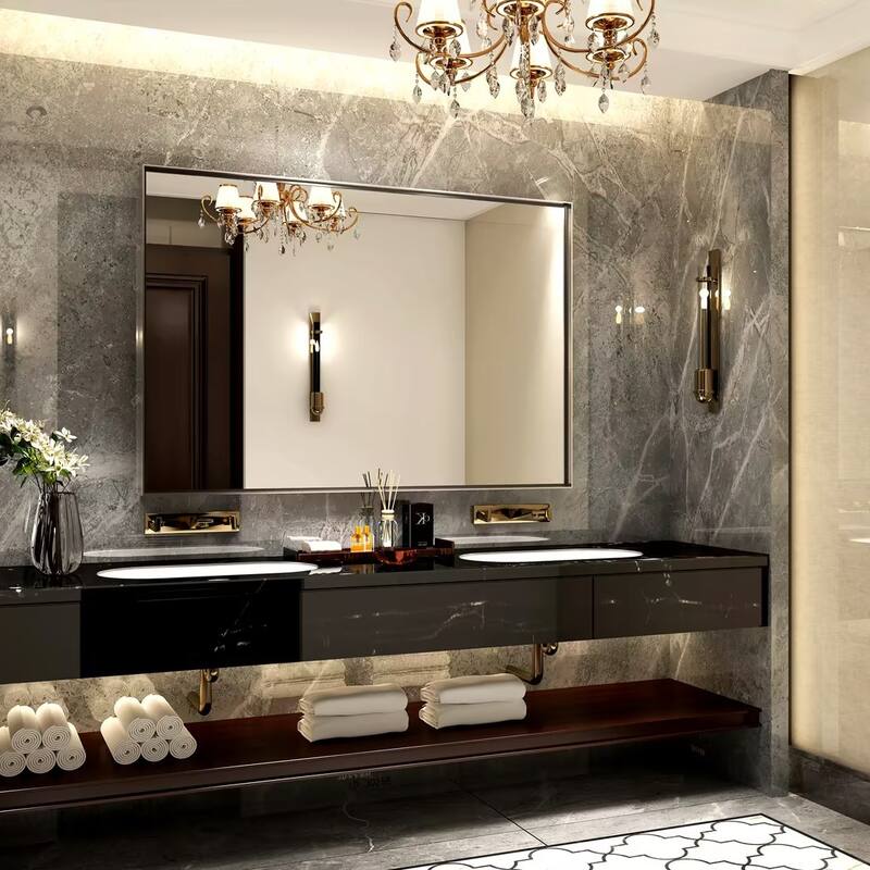 40x30inch Wall-mounted Beveled Mirror,Square Angle Metal Frame Wall Mounted Mirrors For Wall(Horizontal & Vertical)