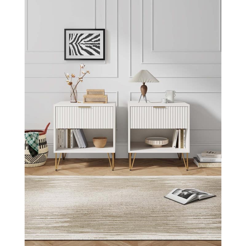 Manhattan Comfort Dumbo 1.0 Mid Century 1 Drawer Nightstand Set of 2 - White