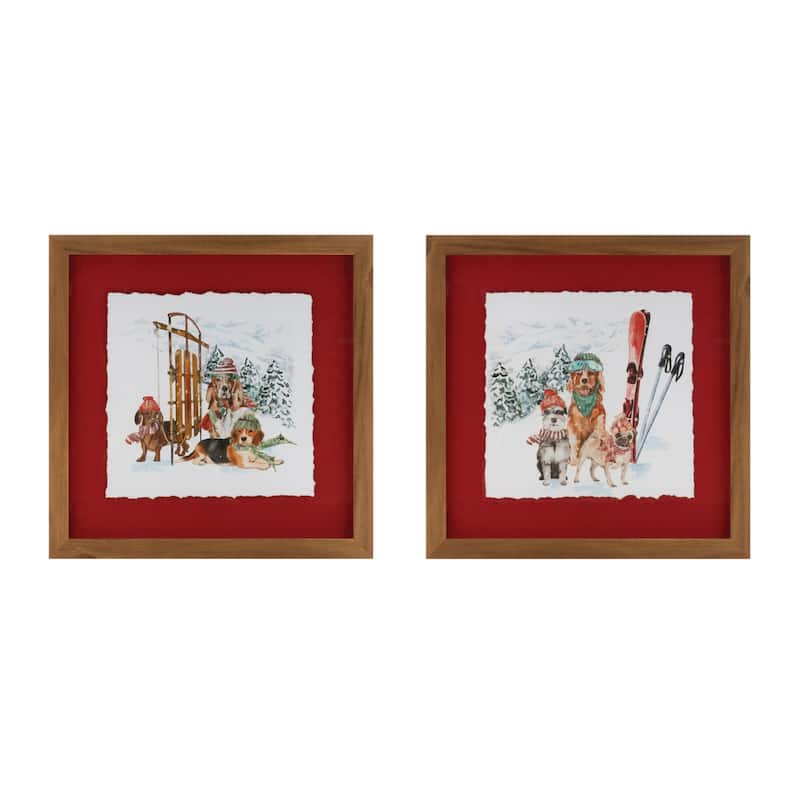 Dog with Sled and Ski Christmas Wall Signs - 12.25"- Set of 2