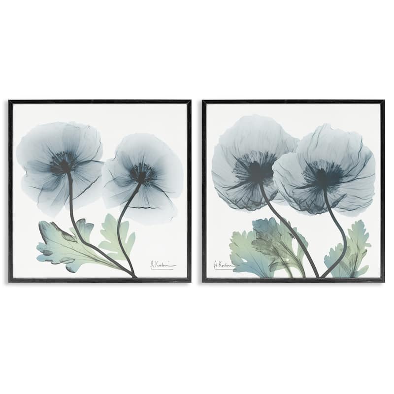 Stupell Luminous Sapphire Florals Framed Giclee Art Design By Albert Koetsier (Set of 2) - 17 x 17 - Black