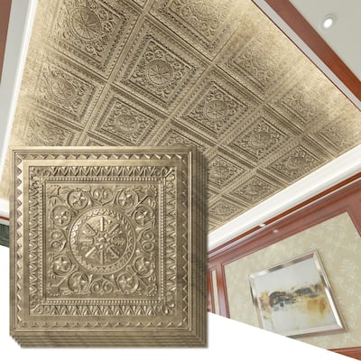 Art3d 2x2 ft. Drop Ceiling Tiles, Glue Up Ceiling Tiles,PVC Panels in Antique Gold