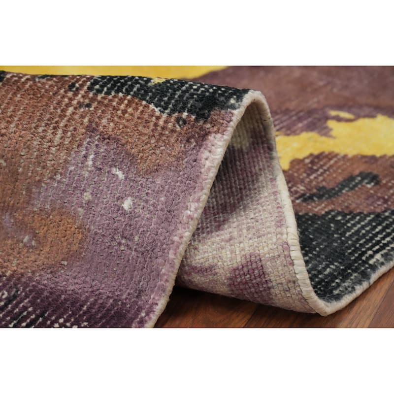 Hand Knotted Oriental Viscose Silk Carpet Modern Animal Pictorial Purples Abstract Area Rug - 7' 9'' X 5' 8''