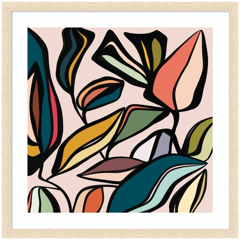 Kate and Laurel Fanciful Ficus SQ Expansion by Alicia Bock Framed Wall Art Print - 26 x 26 - Natural